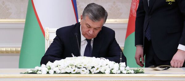 Президент Узбекистана Шавкат Мирзиёев во время подписания соглашения о сотрудничестве c Республикой Афганистан Президент Узбекистана Шавкат Мирзиёев во время подписания соглашения о сотрудничестве c Республикой Афганистан - Sputnik Ўзбекистон