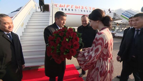 Жээнбекова в аэропорту Ташкента встретила девушка с цветами — видео - Sputnik Узбекистан