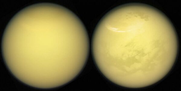 Изображение Титана, спутника Сатурна, сделанное космическим аппаратом НАСА Кассини - Sputnik Узбекистан