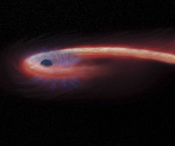 Художественное изображение черной дыры в созвездии Девы, поглощающей рекордные количества материи - Sputnik Узбекистан