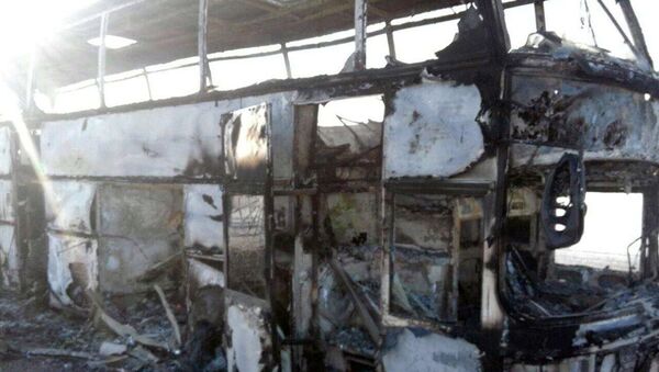 Сгоревший автобус, в котором погибли 52 человека из Узбекистана - Sputnik Ўзбекистон