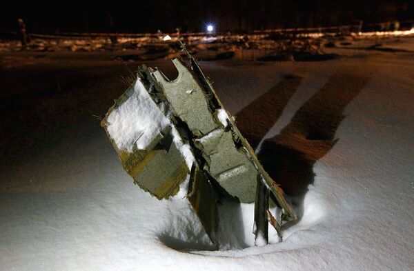 Часть самолета Ан-148 Саратовских авиалиний, разбившегося после взлета из московского аэропорта Домодедово - Sputnik Узбекистан