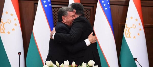 Шавкат Мирзиёев и Эмомали Рахмон на встрече в Душанбе Шавкат Мирзиёев и Эмомали Рахмон на встрече в Душанбе - Sputnik Ўзбекистон