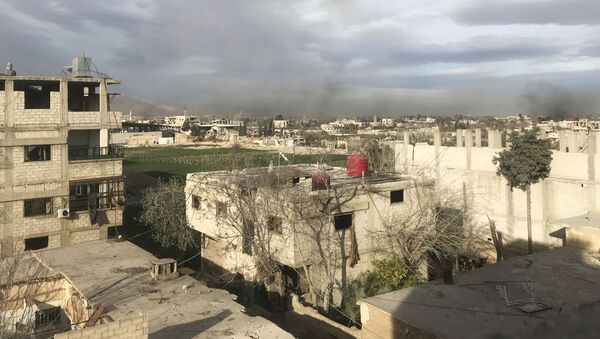 Дым, возникший в результате ударов сирийской армии по позициям Джебхат ан-Нусры (организация запрещена в РФ), в Восточной Гуте в пригороде Дамаска - Sputnik Узбекистан