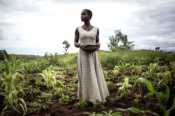 Женщина сеет семена в окрестностях временного лагеря для вынужденных переселенцев и репатриантов, Демократическая Республика Конго - Sputnik Узбекистан