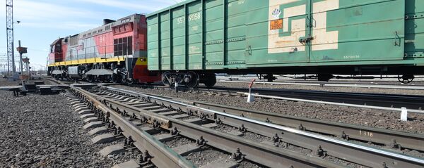 Тепловоз с грузовыми вагонами Тепловоз с грузовыми вагонами - Sputnik Ўзбекистон