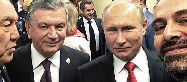 Ливан бош вазири Саад Харири, Россия президенти  Владимир Путин, Ўзбекистон президенти Шавкат Мирзиёев ва Қозоғистон президенти Нурсултон Назарбоев - Sputnik Узбекистан