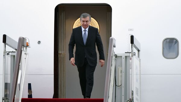 Президент Узбекистана Шавкат Мирзиёев выходит из самолета - Sputnik Узбекистан