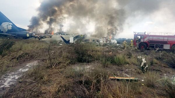 Пожарные устраняют огонь на месте крушения самолета в Мексике - Sputnik Узбекистан