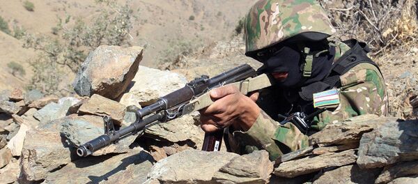 Военнослужащий ВС Узбекистана во время учений - Sputnik Узбекистан