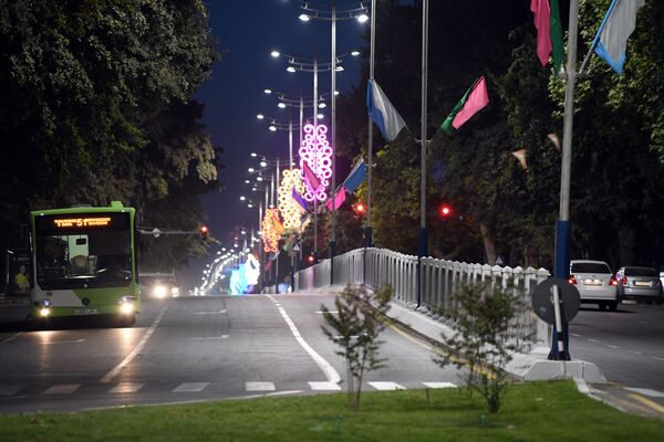 Флаги и праздничные фонари вдоль дорог Ташкента. - Sputnik Узбекистан